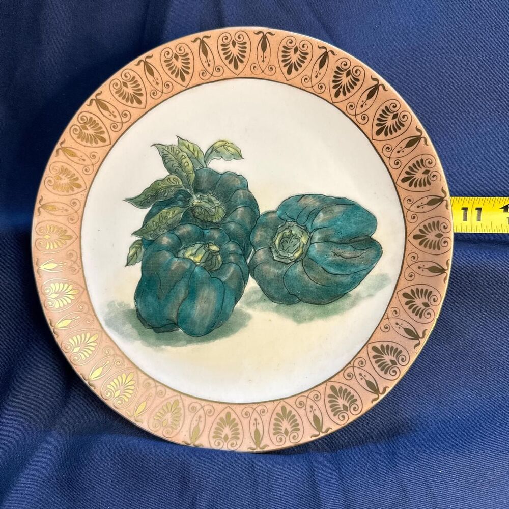 1930s green and pink peppers decorative plate kitchenware